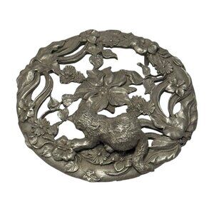 Vintage Rawcliffe Pewter Cat In Flower Garden Jar Lid